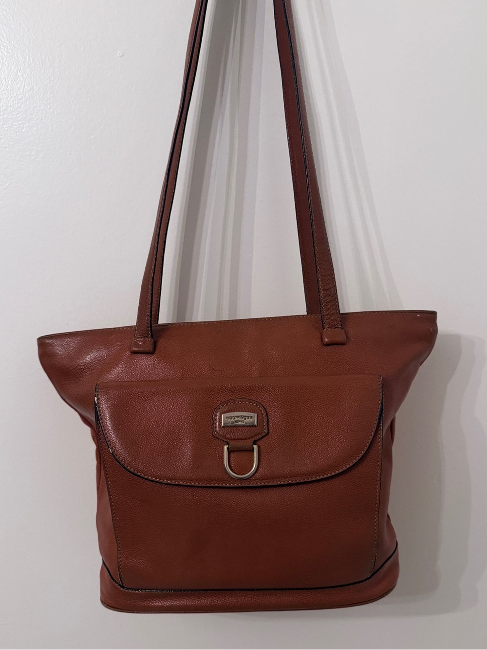 Courreges Leather Shoulder Tote Bag in Chestnut Brown